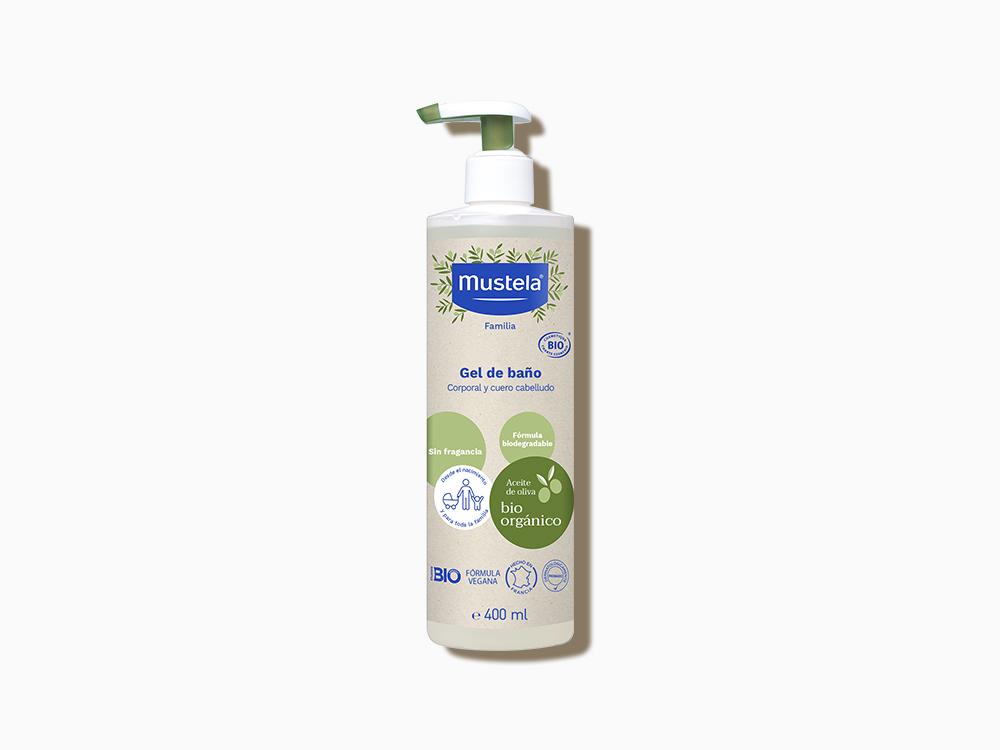 Mustela gel de baño Bio para cuerpo y cabello certificado orgánico.